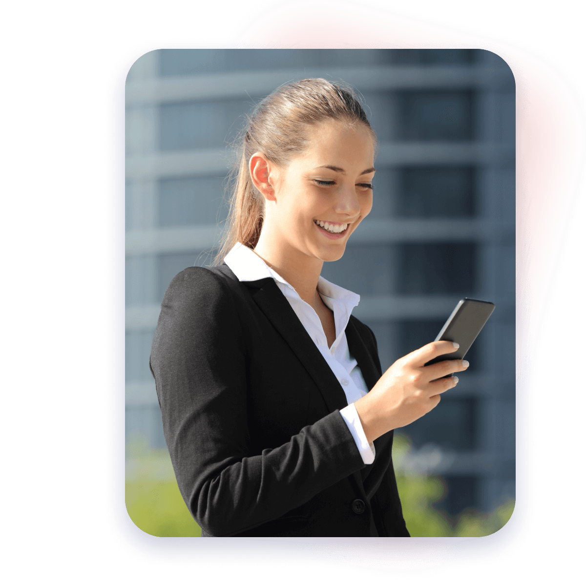 woman smiling on phone